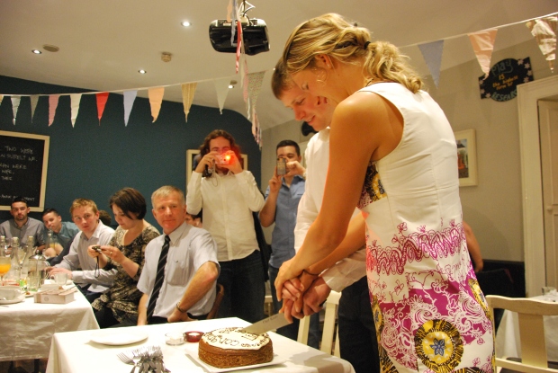 Cutting the cake at the Happy Pear